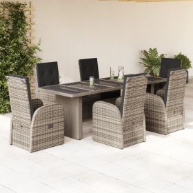 7 Piece Patio Dining Set with Cushions Gray Poly Rattan