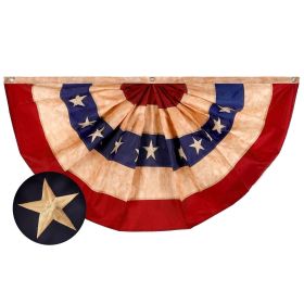 USA Tea Stained Pleated Fan Flag 1.5x3FT Embroidered Polyester Stars and Stripes