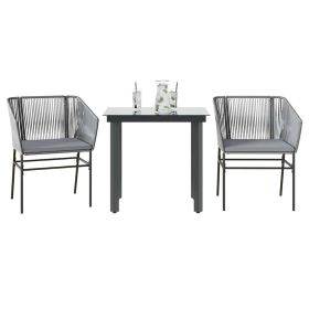 3 Piece Patio Dining Set with Cushions Gray Poly Rattan Glass