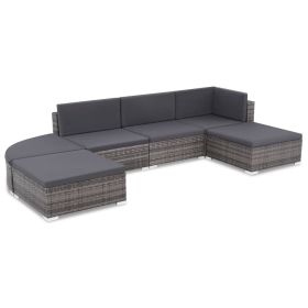6 Piece Patio Lounge Set with Cushions Poly Rattan Gray