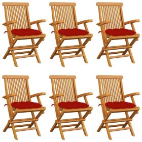 Patio Chairs with Red Cushions 6 pcs Solid Teak Wood
