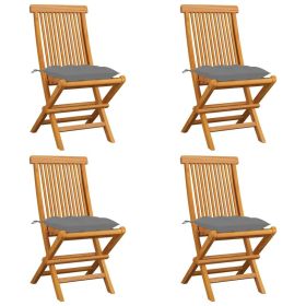 Patio Chairs with Gray Cushions 4 pcs Solid Teak Wood