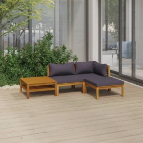 4 Piece Patio Lounge Set with Cushion Solid Acacia Wood