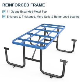 72" Expanded Metal Rectangular Picnic Table, Blue With Umbrella Hole