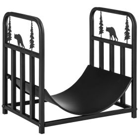 Firewood Rack with Fireplace Tools, Indoor Outdoor Firewood Holder, Curved Bottom with 1 Tier for Fireplace, Wood Stove, Hearth or Fire Pit, Blac