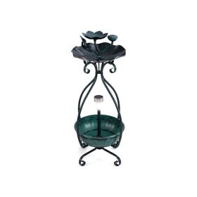 Outdoor Bird Bath Feeder with Flower Planter Pedestal and Solar Lights (Type: bird supplies, Color: Bronze)