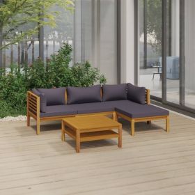 5 Piece Patio Lounge Set with Cushion Solid Acacia Wood (Color: Grey)