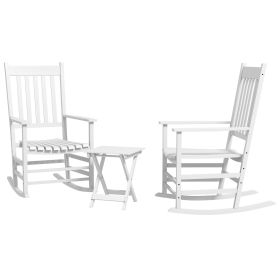 Outsunny Outdoor Rocking Chair Set of 2 with Side Table, Patio Wooden Rocking Chair with Smooth Armrests, High Back for Garden, Balcony, Porch (Color: as Pic)