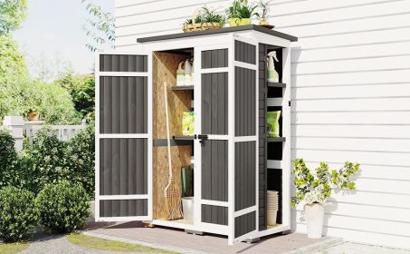 [Video Provided] TOPMAX Outdoor 5.5ft Hx4.1ft L Wood Storage Shed, Garden Tool Cabinet with Waterproof Asphalt Roof, Four Lockable Doors (Color: as Pic)